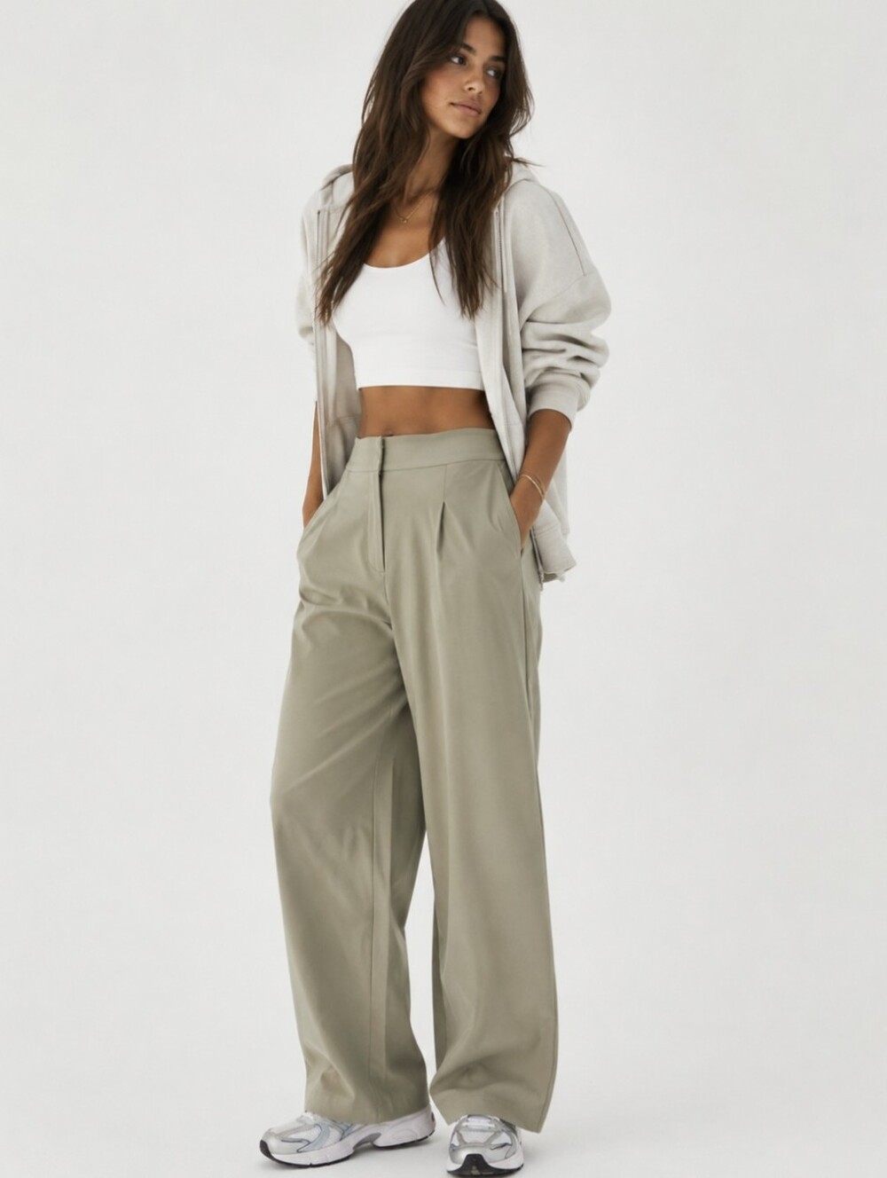 Athleta Pinnacle High Rise Trouser Wide Leg Pants Pleated Olive Branch Size 4
